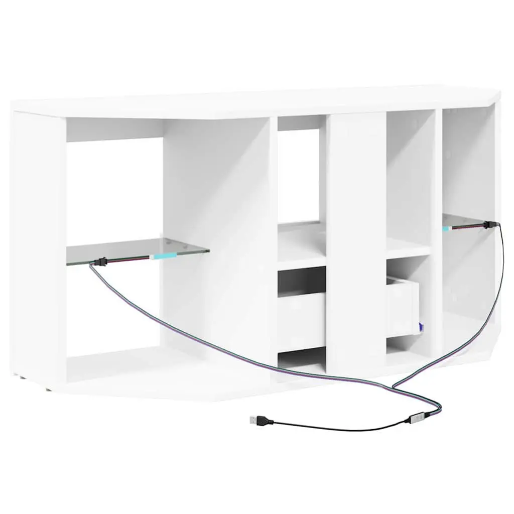 Corner LED TV Cabinet White Modern Living Room Storage Unit Wall Mounted