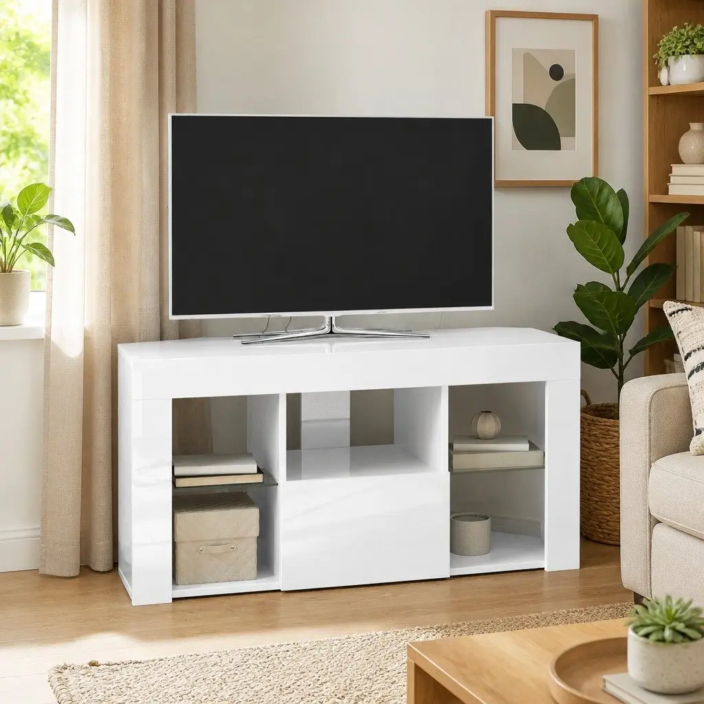 High Gloss White Corner LED TV Cabinet