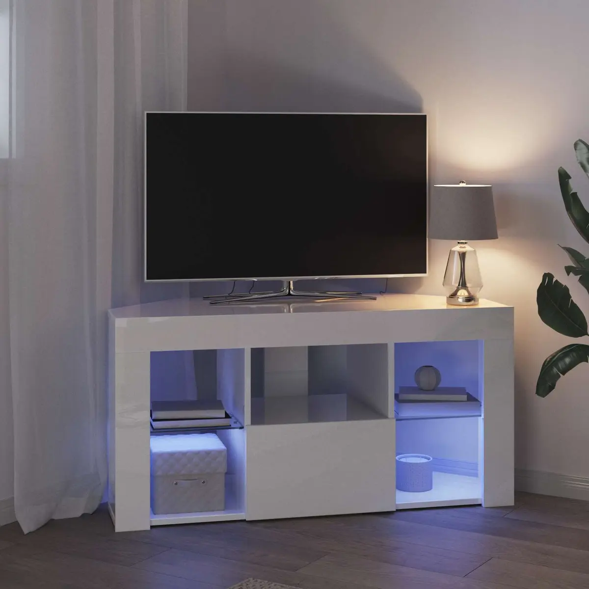 High Gloss White Corner LED TV Cabinet
