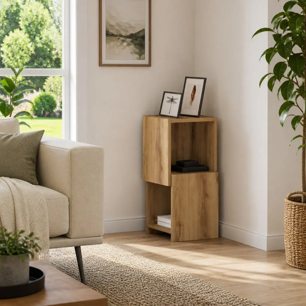 Brown Corner Storage Cabinet 25.5x25x55cm