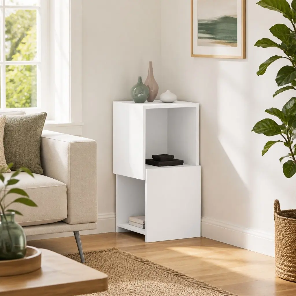 Corner Storage Cabinet 30.5x30x65cm Modern Living Room Shelving Unit