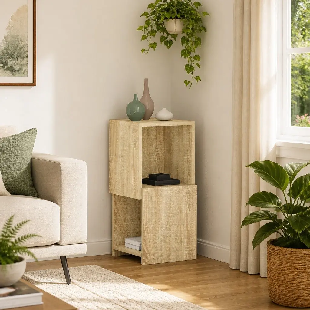 Brown Corner Storage Cabinet with Smart Shelving