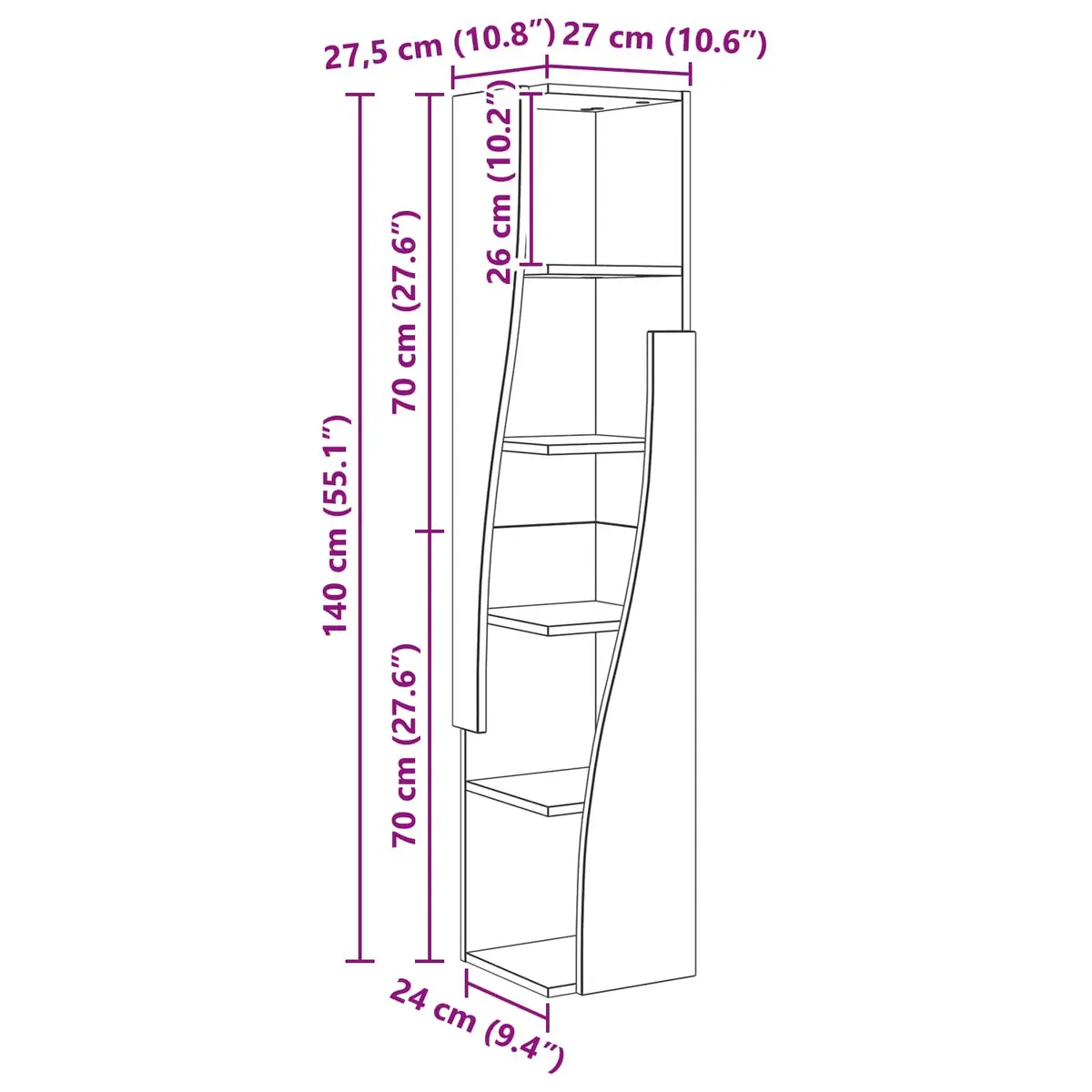 Corner Storage Cabinet 27.5x27x140cm