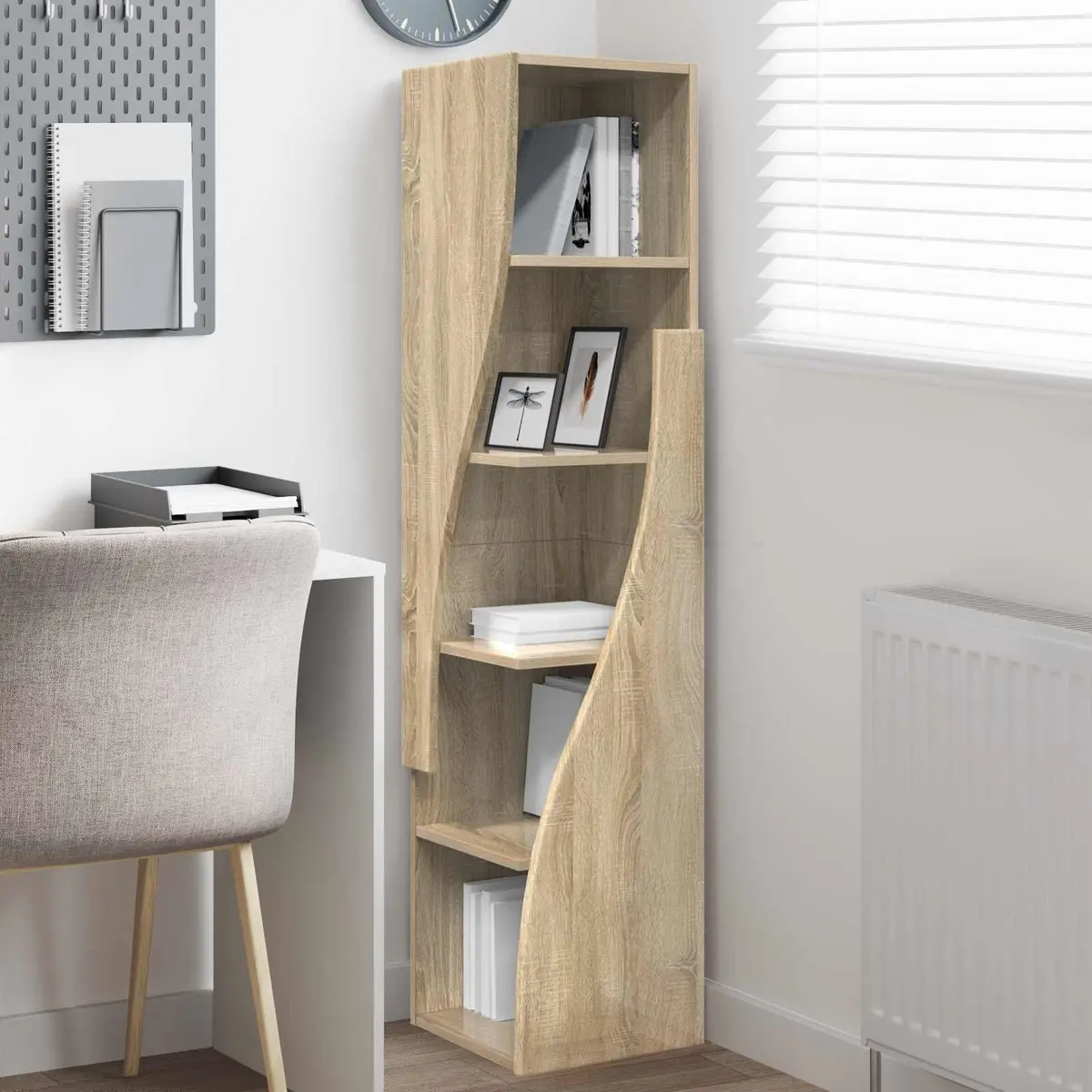 Corner Storage Cabinet Brown Modern Engineered Wood Tall Compact Living Room