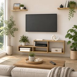 120x25x28.5cm Brown Wall Mounted TV Stand with Shelves