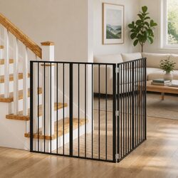Foldable Black Dog Gate with 2 Panels for Indoor Use