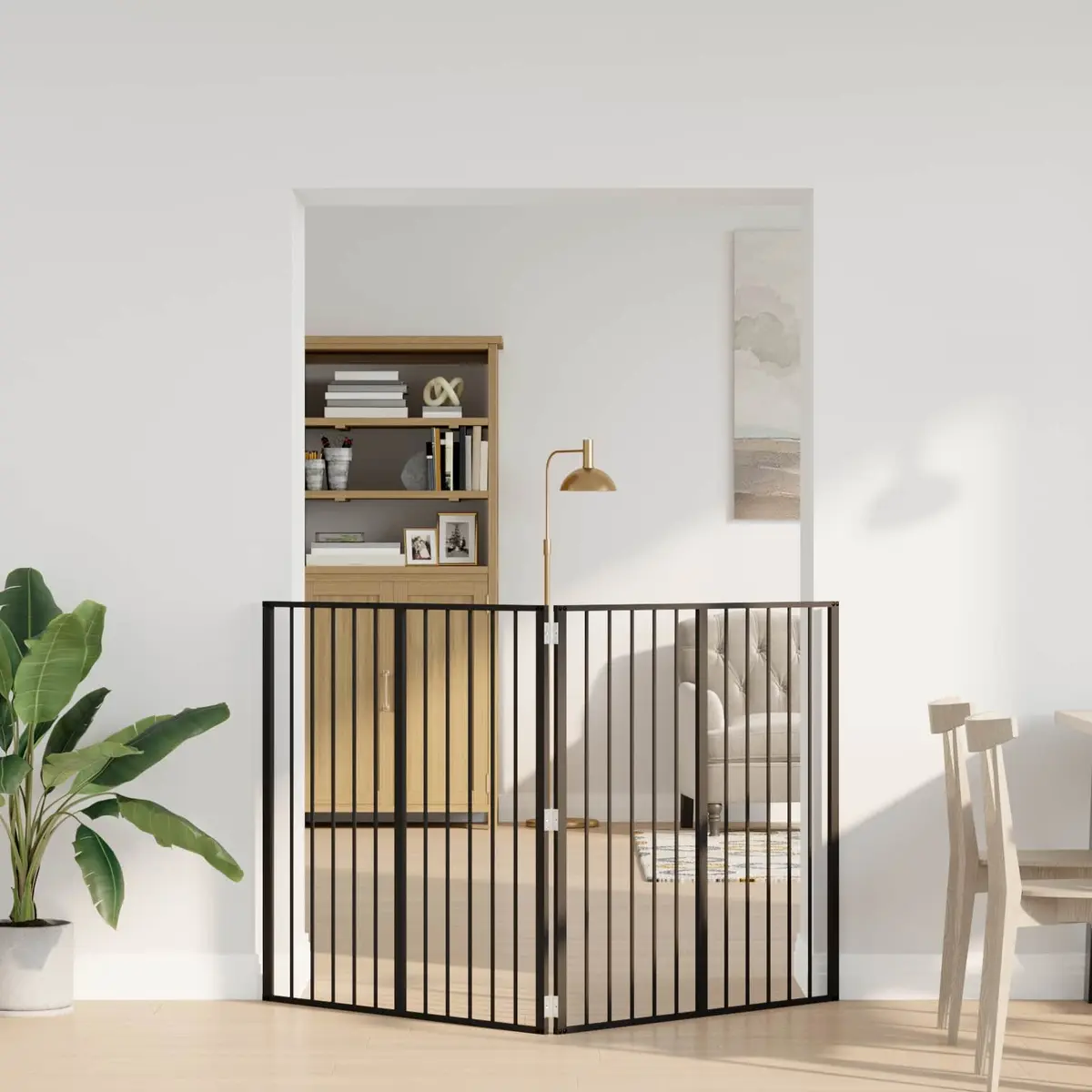 Foldable Black Dog Gate with 2 Panels for Indoor Use