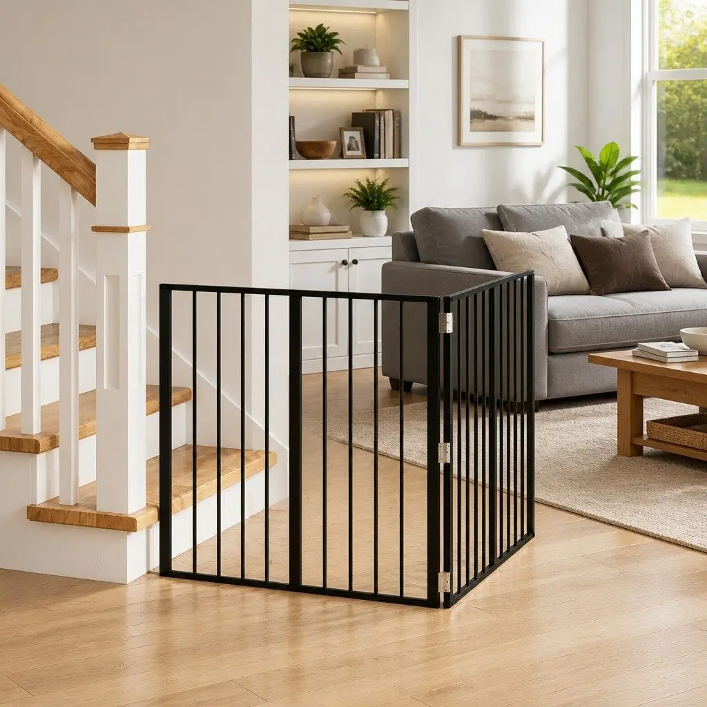 Dog Gate Metal Foldable 80 x 80 cm Black