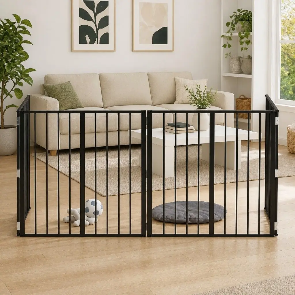 Dog Gate Galvanised Steel 80 x 80 cm Black 4 Piece Pet Fence Panel Puppy Playpen
