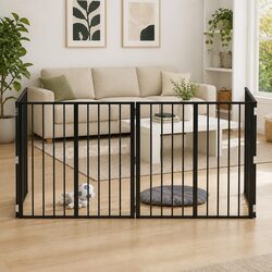 Heavy-Duty Black Metal Dog Gate 80 x 80 cm Foldable