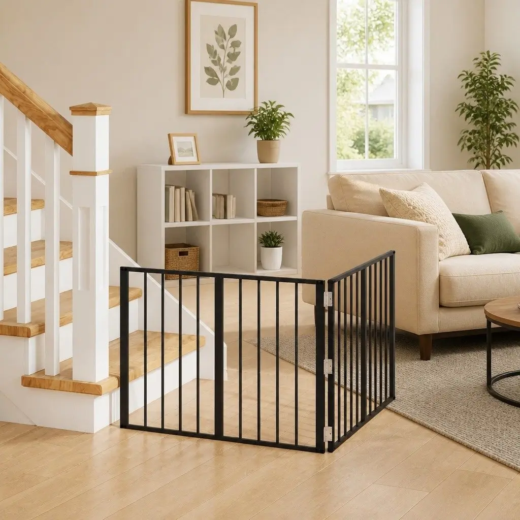 Black Metal Dog Gate Set for Indoor Spaces