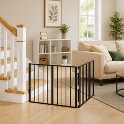 Durable Black Metal Dog Gate Set for Indoor Spaces