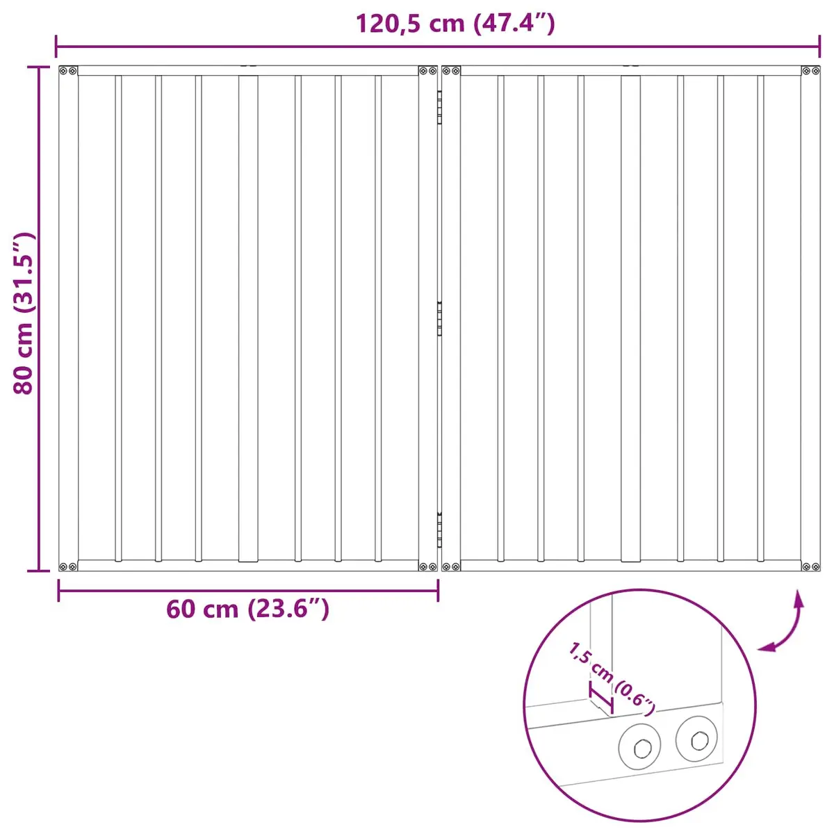 Dog Gate 2 pcs Black 60 x 80 cm Foldable Adjustable Pet Enclosure Indoor Pen