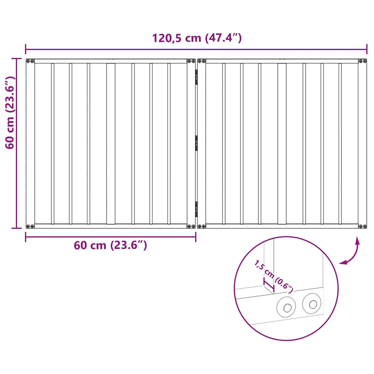Dog Gate Galvanized Steel 60 x 60 cm Black 2 Piece Indoor Pet Enclosure Foldable Playpen Safety Fence