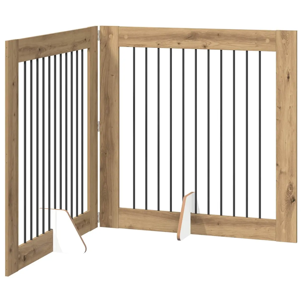 Foldable Dog Gate with 2 Stands in Brown