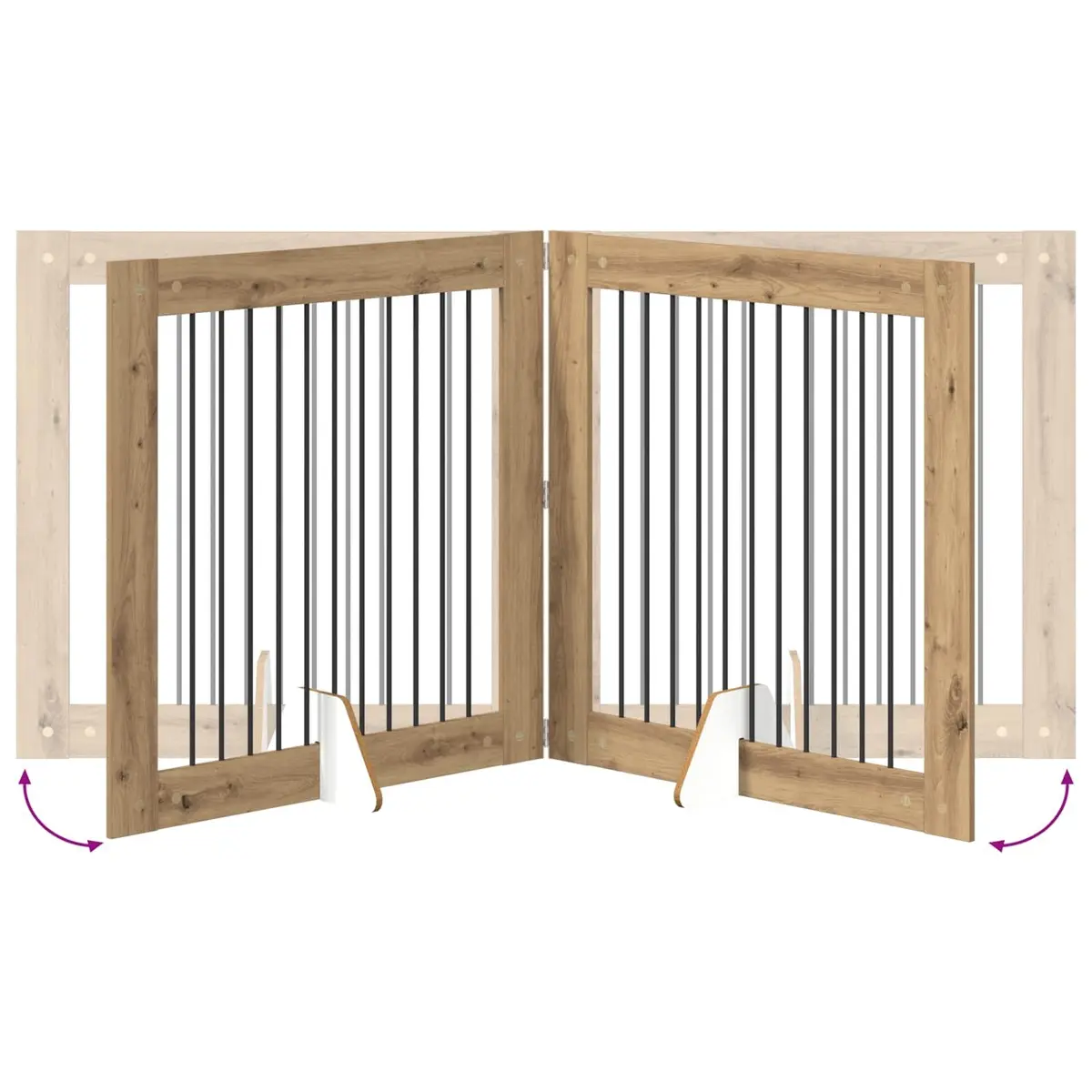 Foldable Dog Gate with 2 Stands in Brown