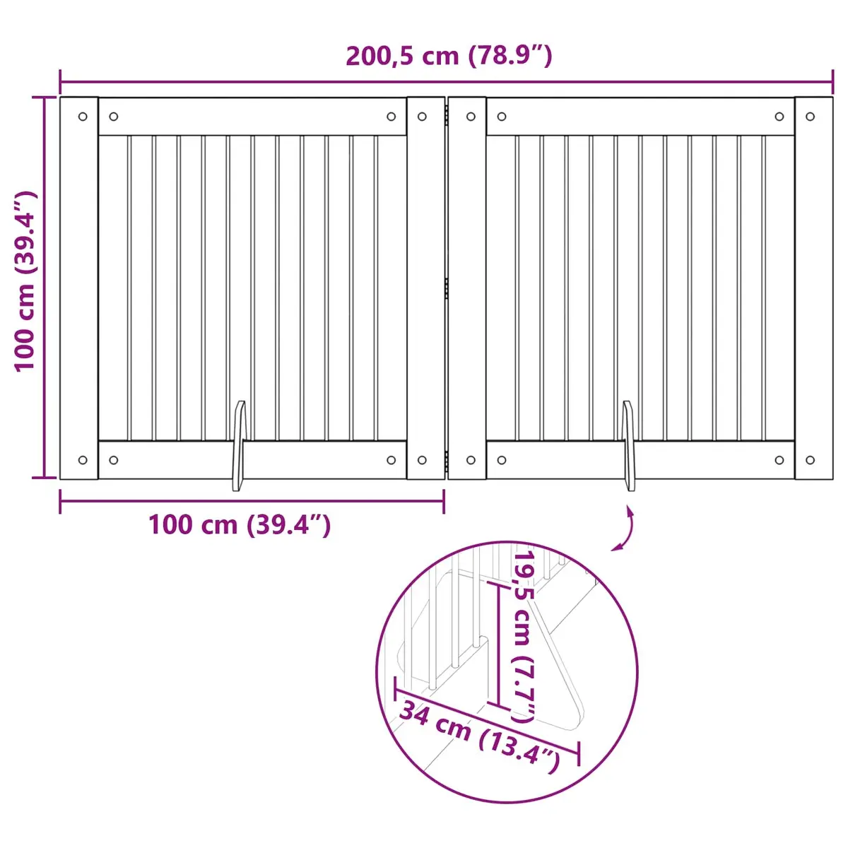 Foldable Dog Gate with 2 Stands in Brown