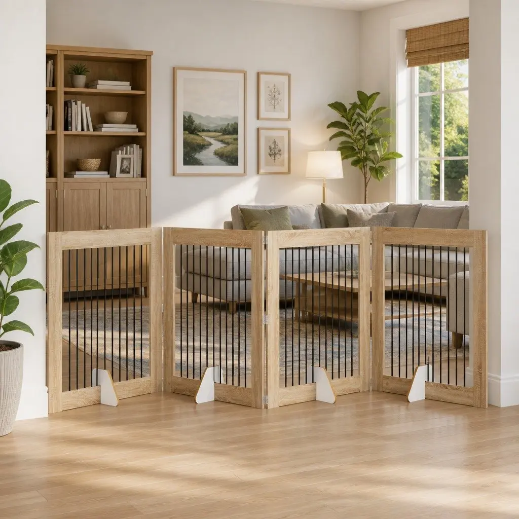 Foldable Dog Gate 401 cm Brown Indoor Safety Fence