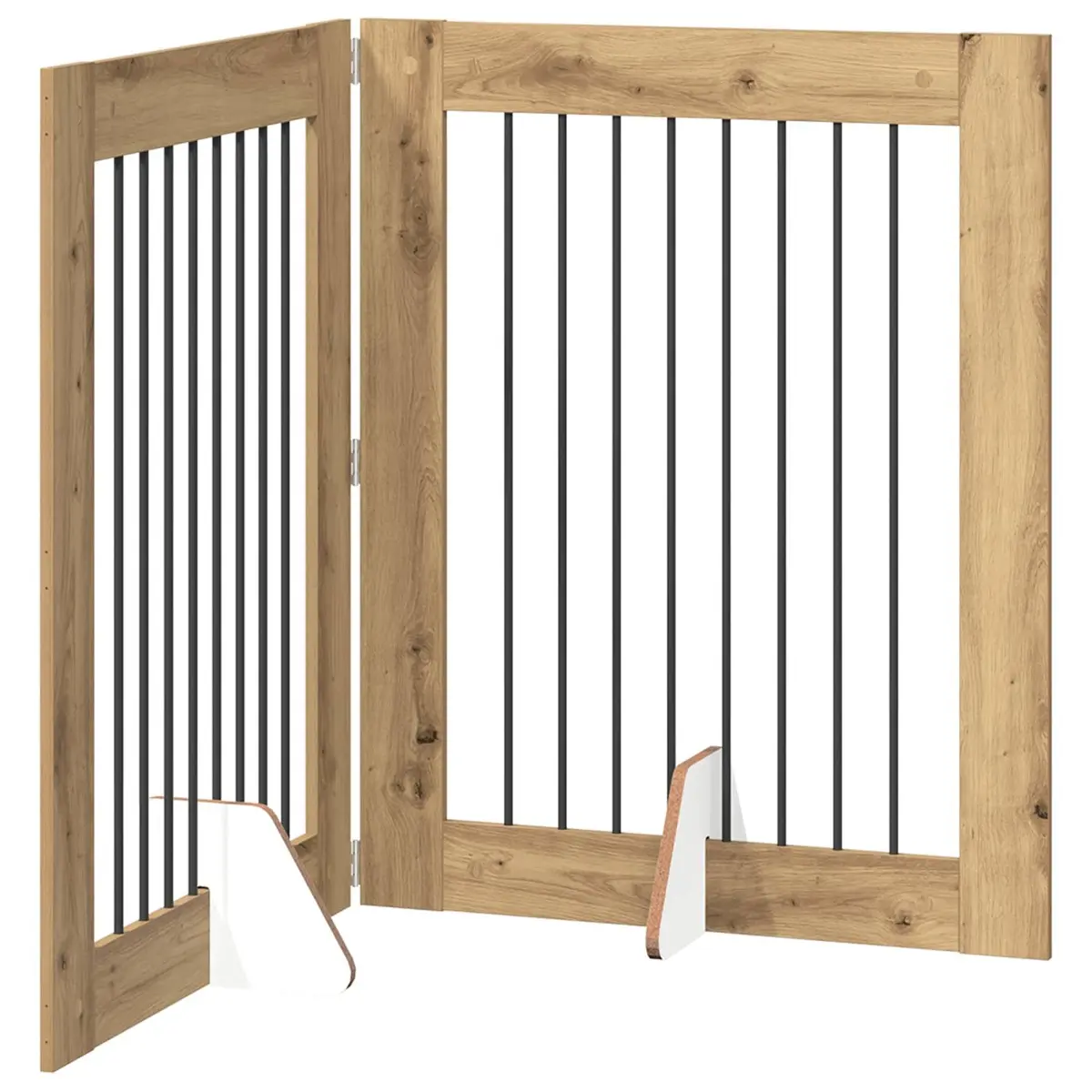 Foldable Dog Gate with Stands, Brown, 160.5 cm