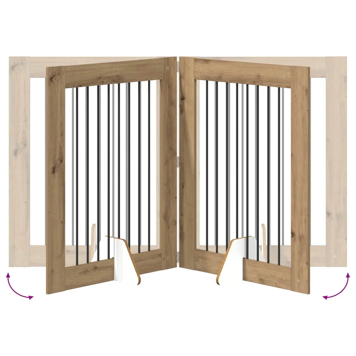 Foldable Dog Gate with Stands, Brown, 160.5 cm