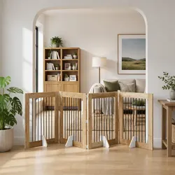 Sturdy Foldable Dog Gate for Pets 4 Panels Brown Metal