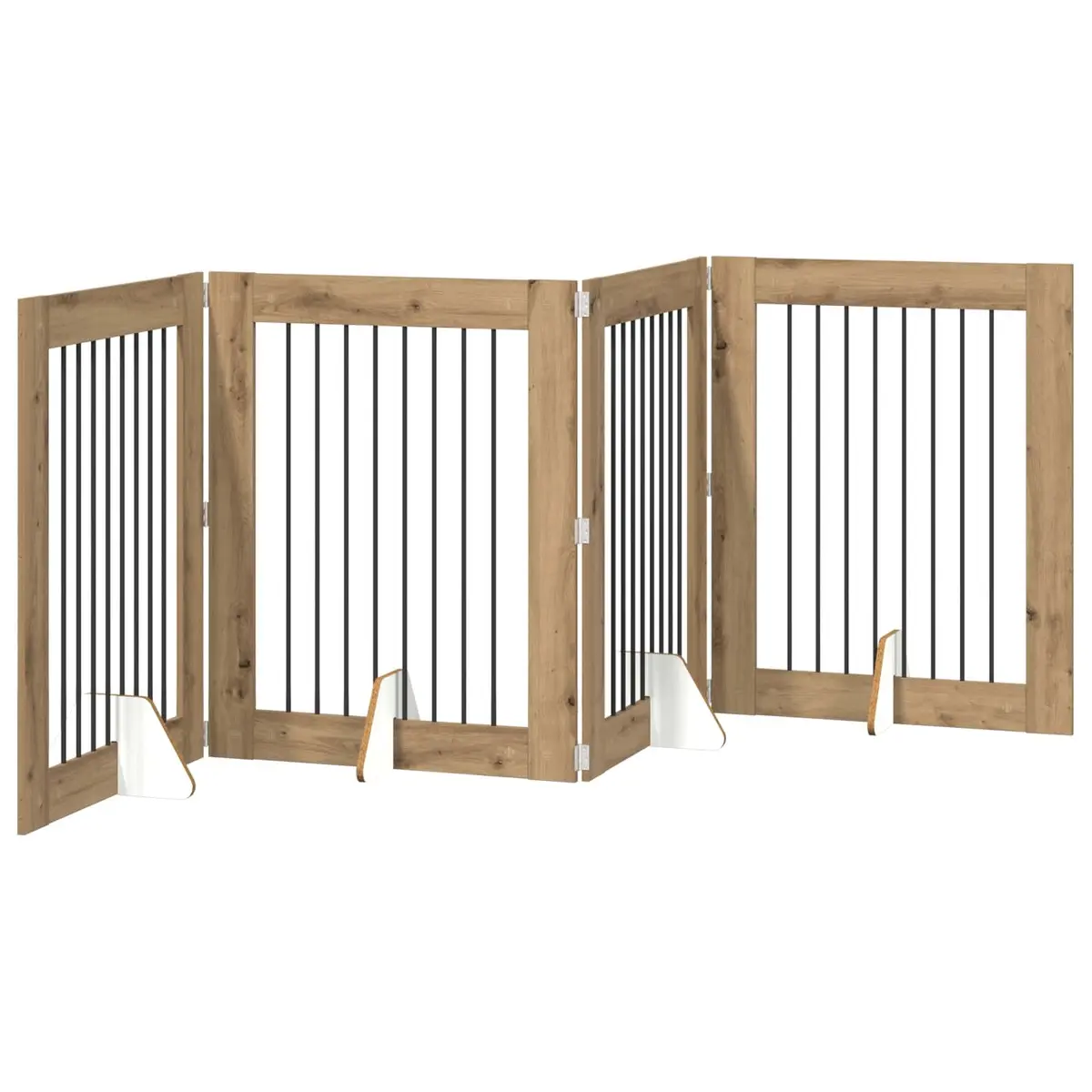 Foldable Dog Gate for Pets 4 Panels Brown Metal