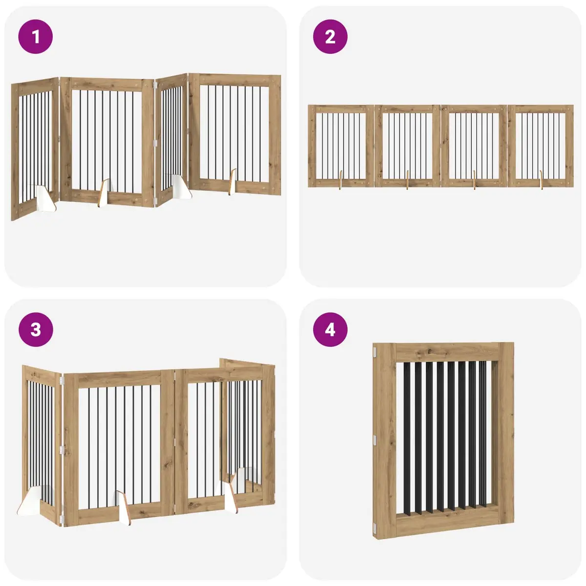 Foldable Dog Gate for Pets 4 Panels Brown Metal
