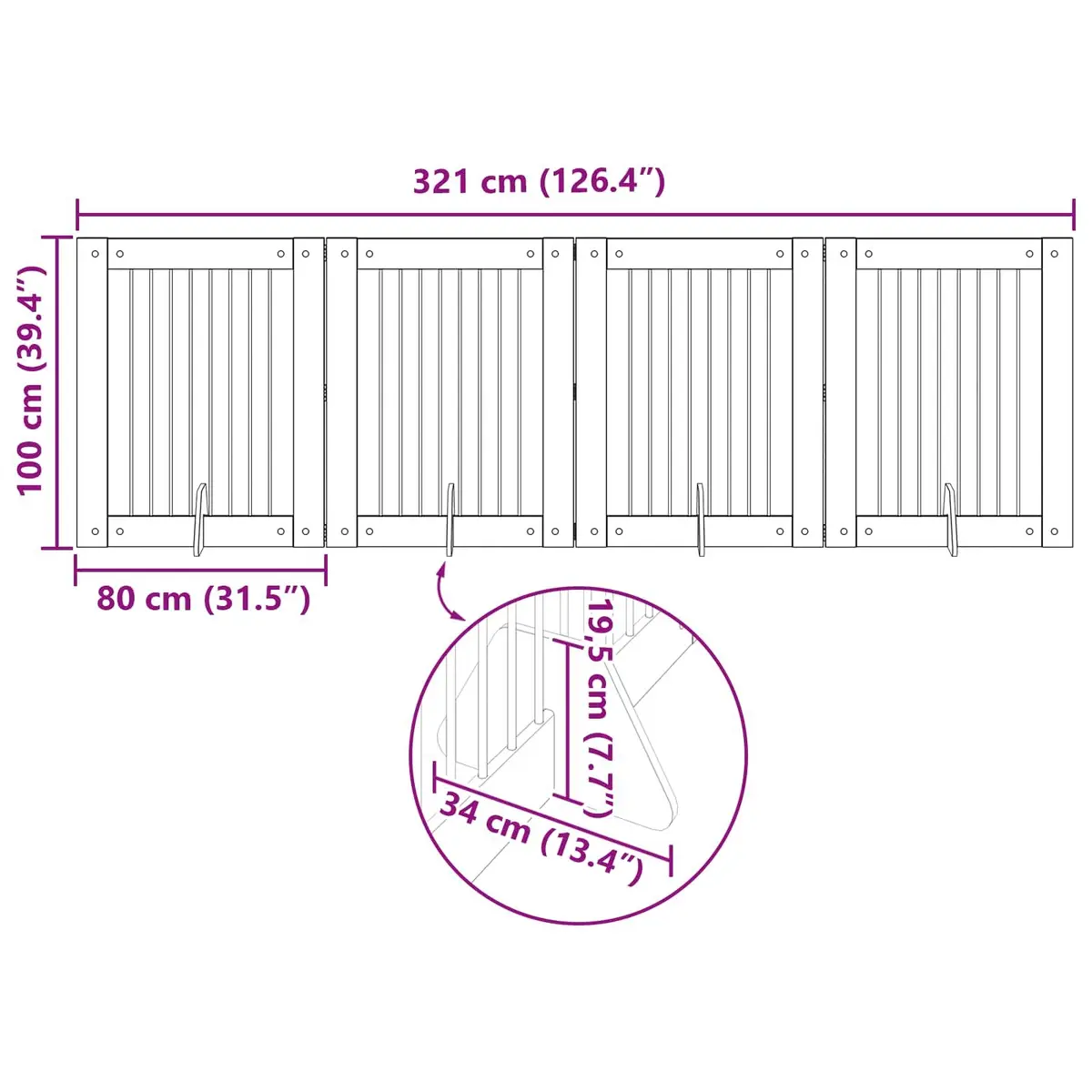 Foldable Dog Gate for Pets 4 Panels Brown Metal
