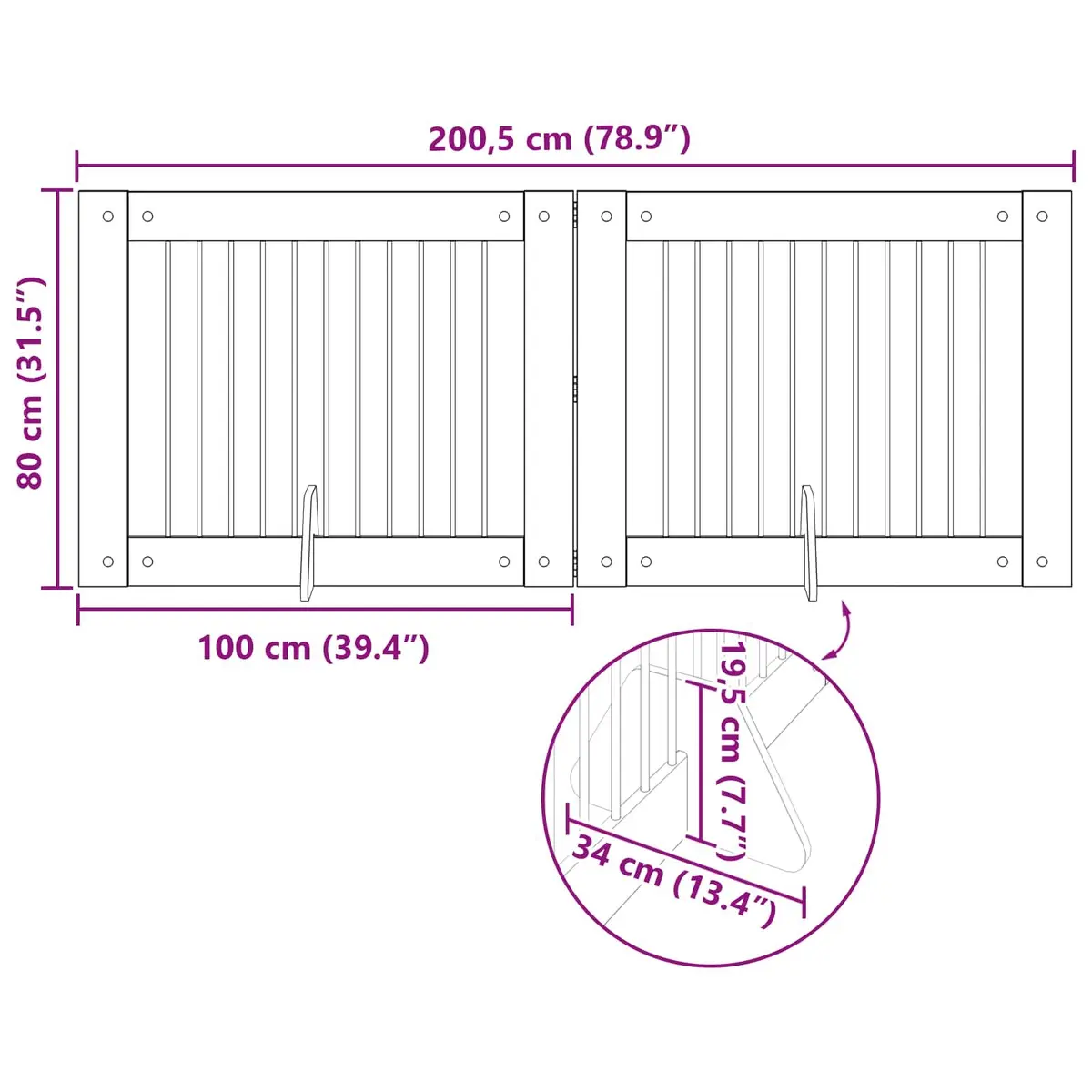 Foldable Dog Gate Pet Fence 2 Panels Brown