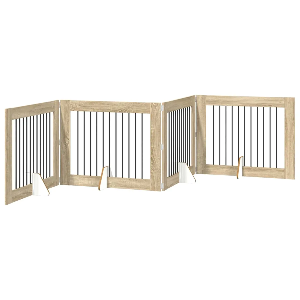 Foldable Dog Gate with Stands 4 pcs Indoor Pet Barrier Freestanding Room