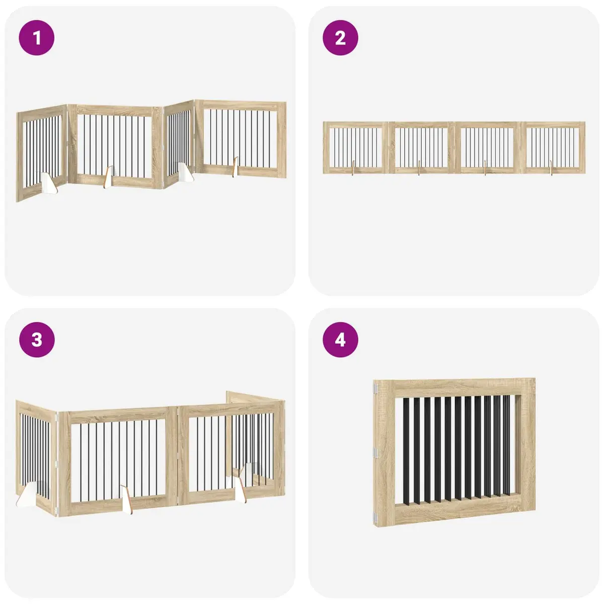 Foldable Dog Gate with Stands 4 pcs Indoor Pet Barrier Freestanding Room