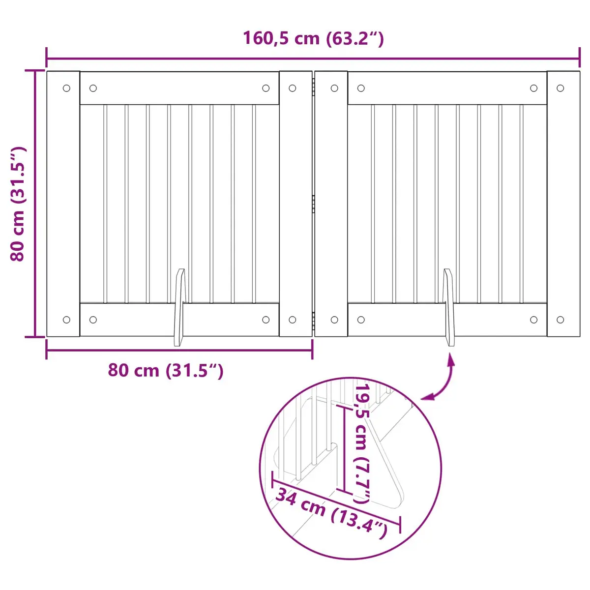 Brown Foldable Dog Gate with Stands 2 pcs 160.5 cm