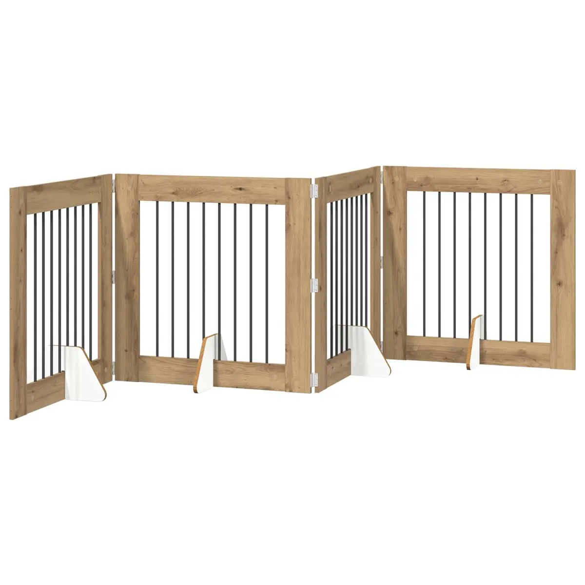 Foldable Dog Gate Engineered Wood Galvanized Steel 321cm Brown 4 Piece