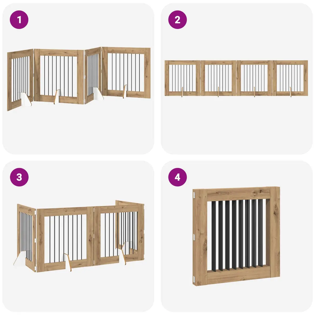 Foldable Dog Gate Engineered Wood Galvanized Steel 321cm Brown 4 Piece