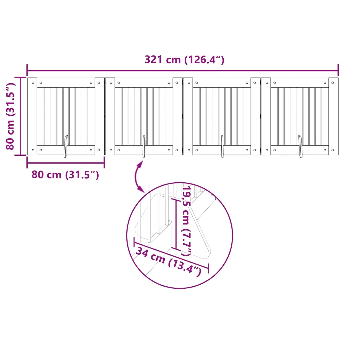 Foldable Dog Gate Engineered Wood Galvanized Steel 321cm Brown 4 Piece