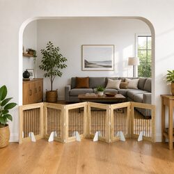 Premium Foldable Dog Gate with 6 Panels in Brown