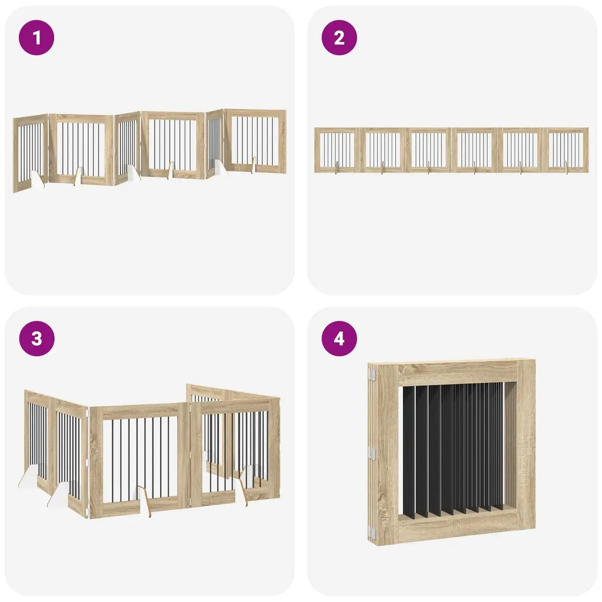 Foldable Dog Gate with 6 Panels in Brown