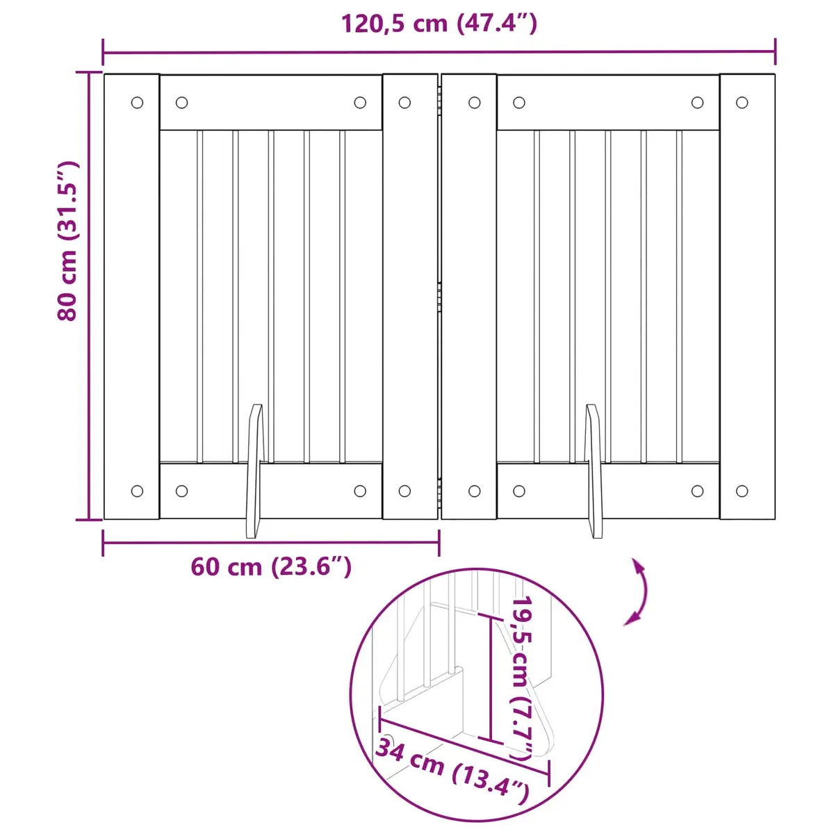 Foldable Dog Gate with Stands 120.5cm