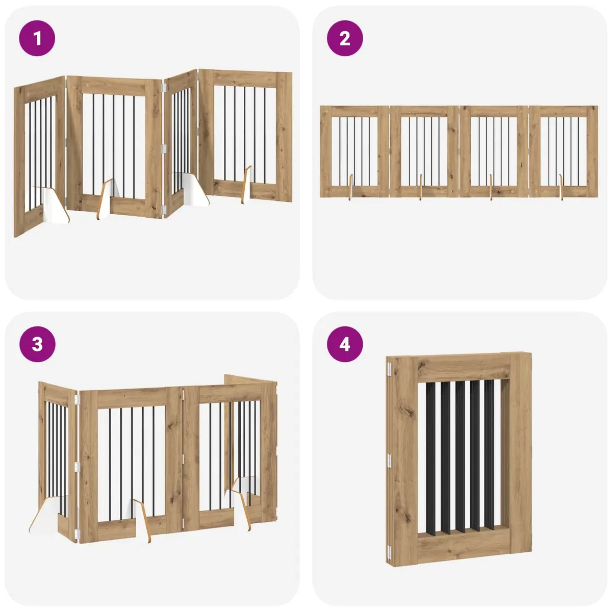 Foldable Dog Gate 4 pcs Brown Safety Barrier