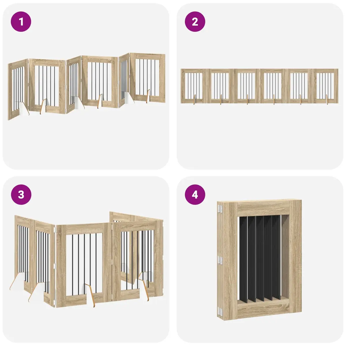 Foldable Dog Gate with Stands 6 Panels Indoor Pet Barrier Sonoma Oak 362cm