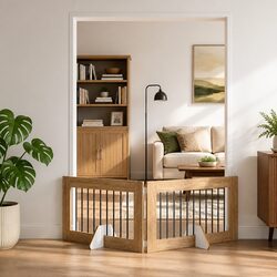 Premium Foldable Dog Gate with Stands 2 pcs Brown