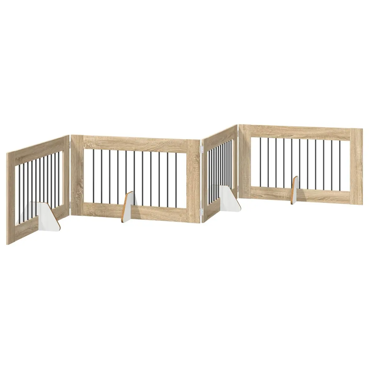 Foldable Dog Gate with Stands 4 pcs Brown Metal Pet Fence Indoor Portable