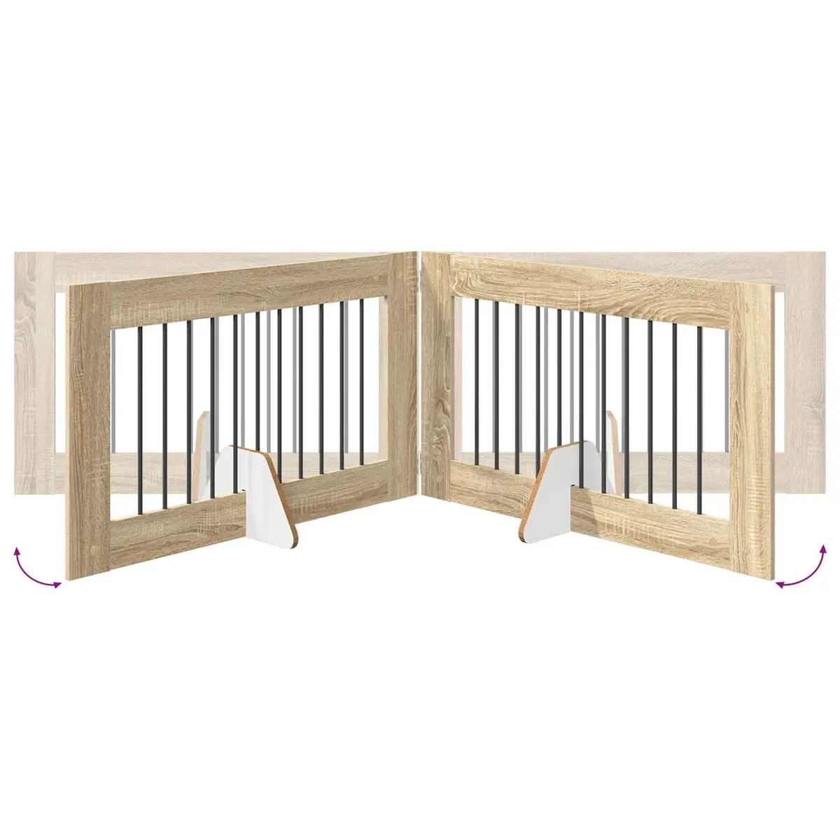 Foldable Dog Gate with Stands 4 pcs Brown Metal Pet Fence Indoor Portable