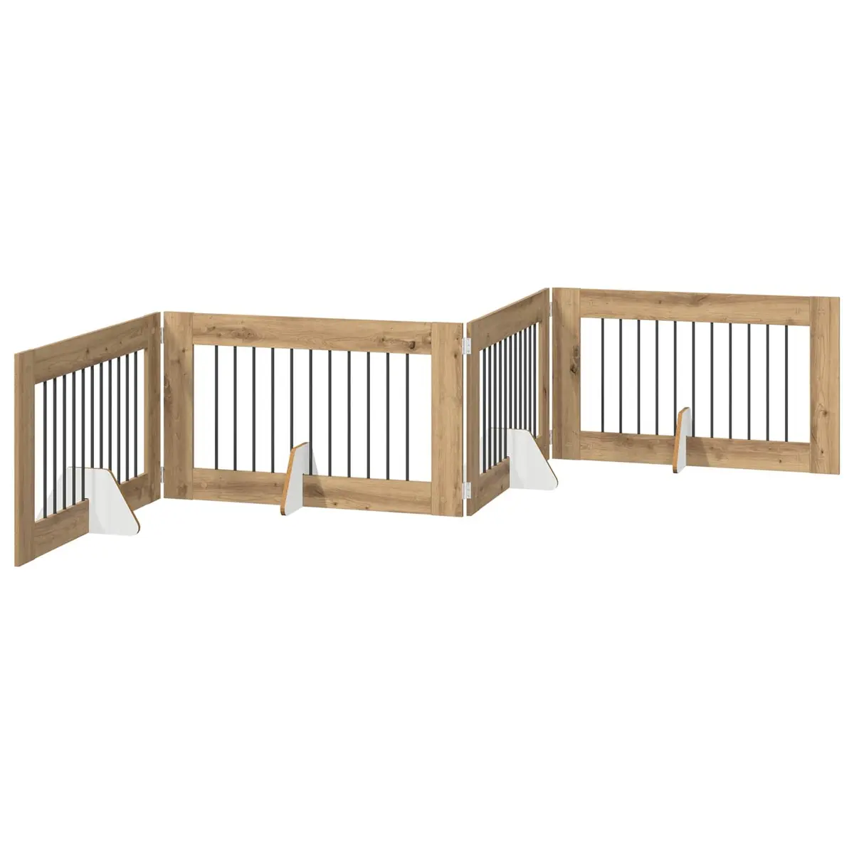 Foldable Dog Gate with Stands, 4 pcs, Brown