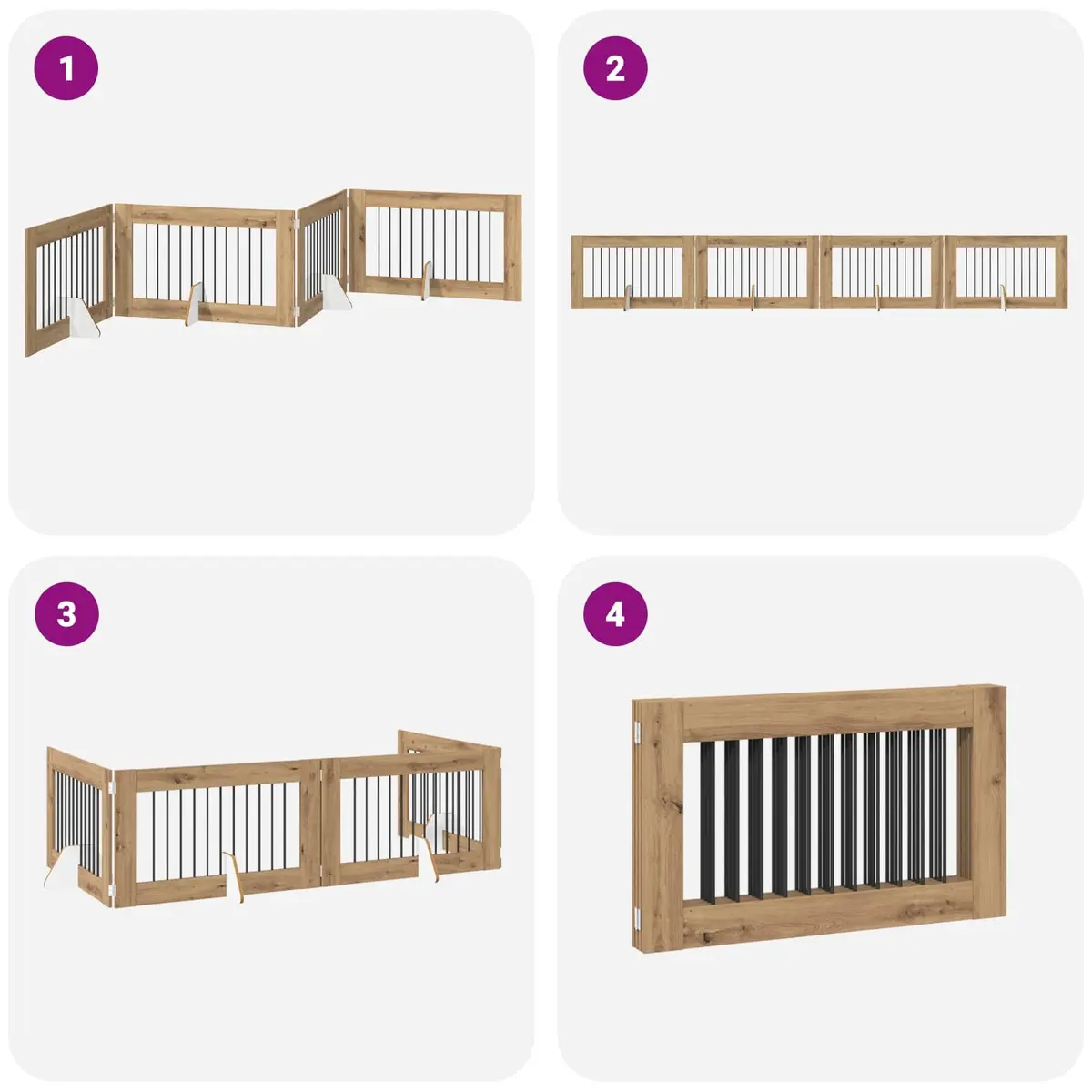 Foldable Dog Gate with Stands, 4 pcs, Brown