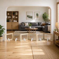 Durable 6-Panel Foldable Dog Gate in Brown