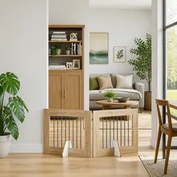 Sturdy Brown Foldable Dog Gate with Stands 2 pcs