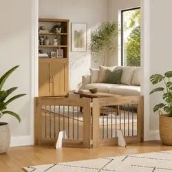 Durable Brown Foldable Dog Gate with Stands - 2 pcs