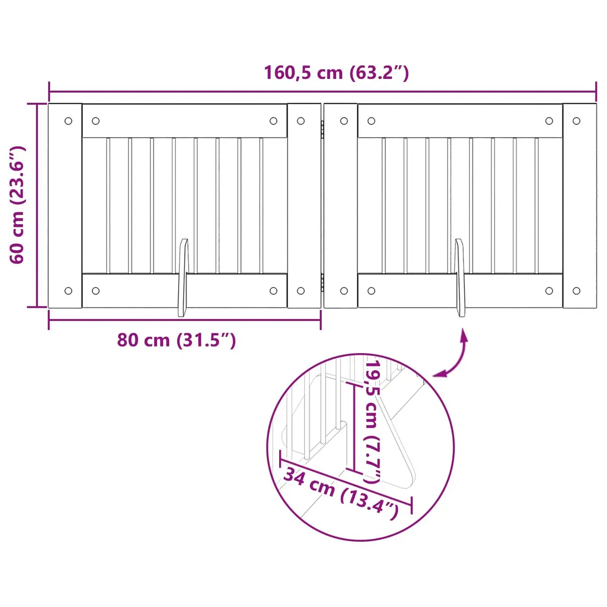 Foldable Dog Gate with Stands 2 pcs Brown 160.5 cm Indoor Pet Fence Portable
