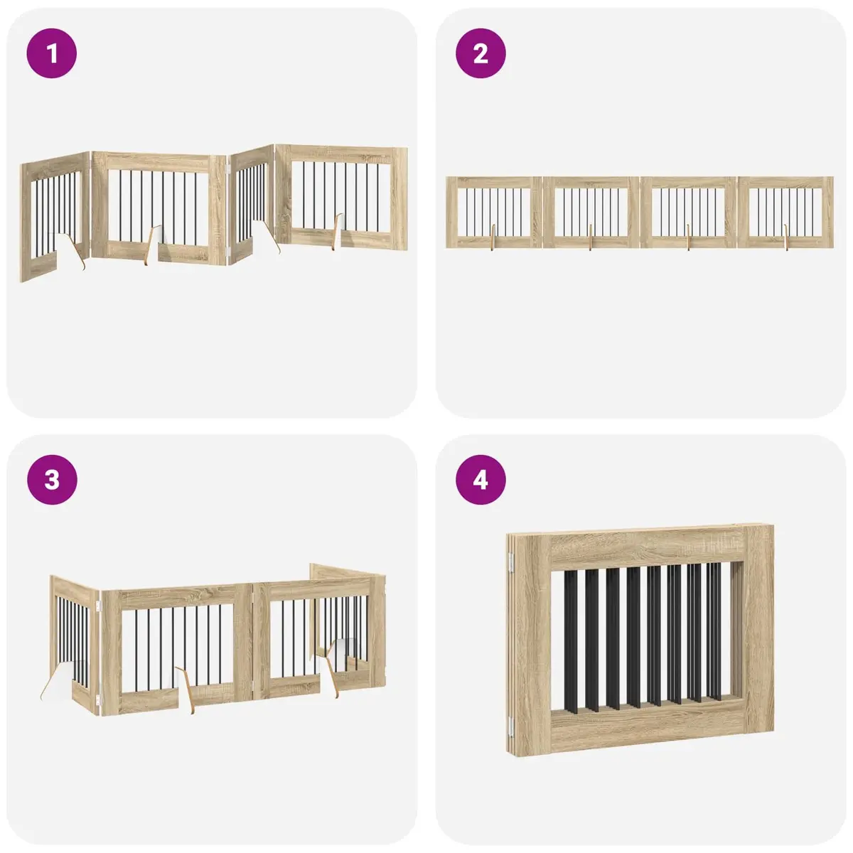 Foldable Dog Gate with Stands Indoor Pet Barrier Freestanding Sonoma Oak 321cm